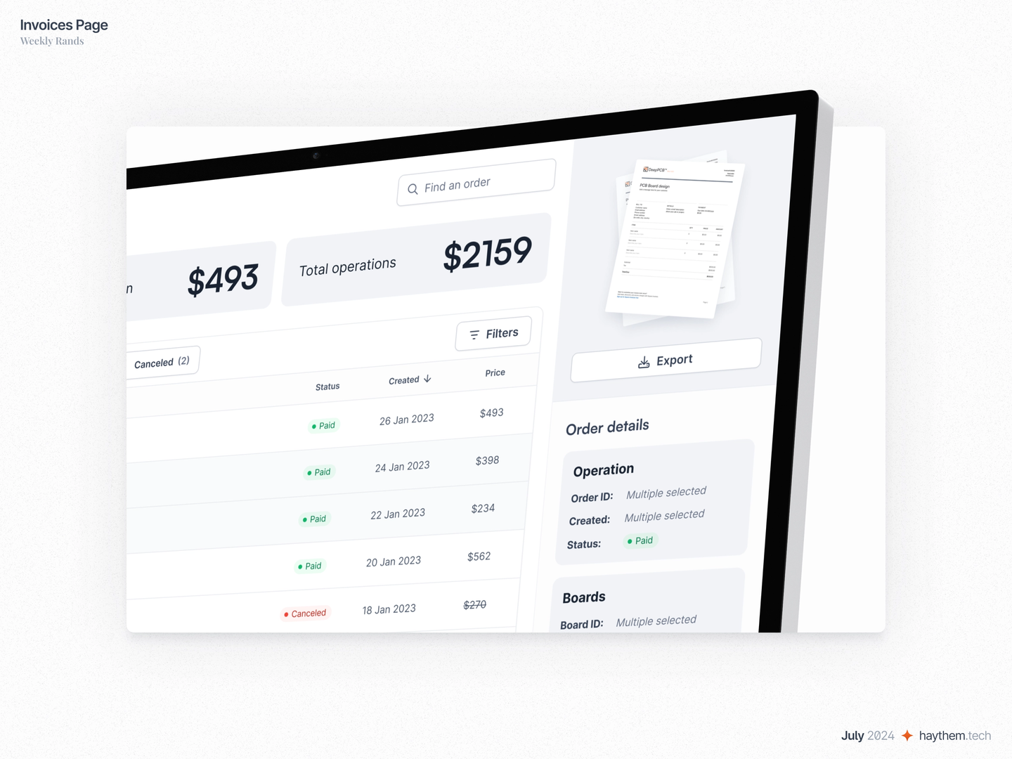 Invoices Page