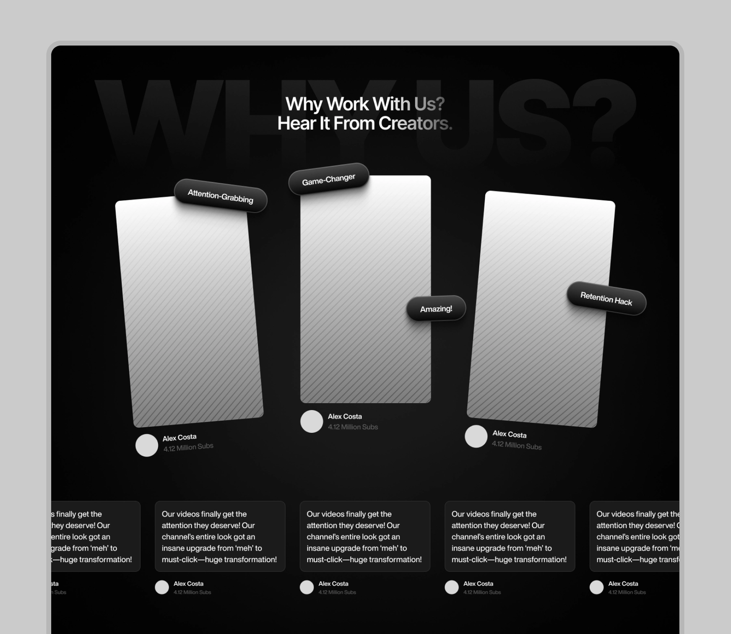 Video & Testimonials Section Design