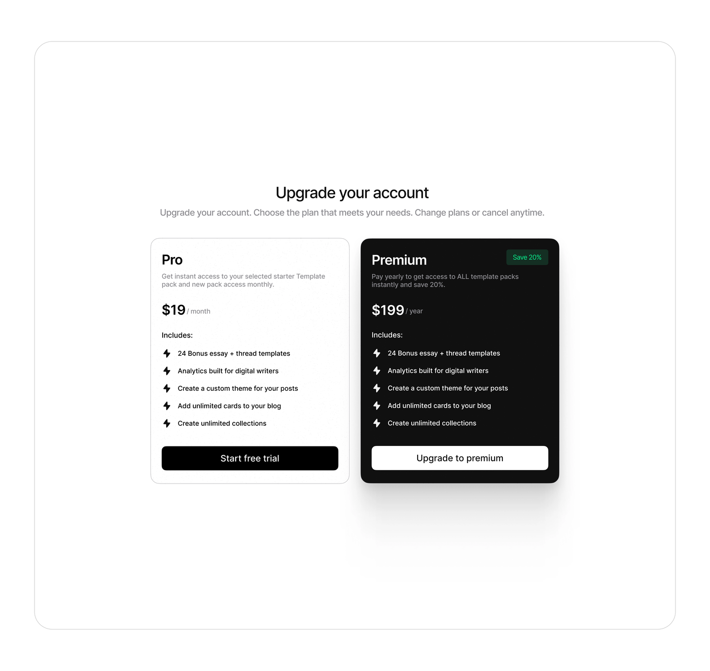 Plans UI card