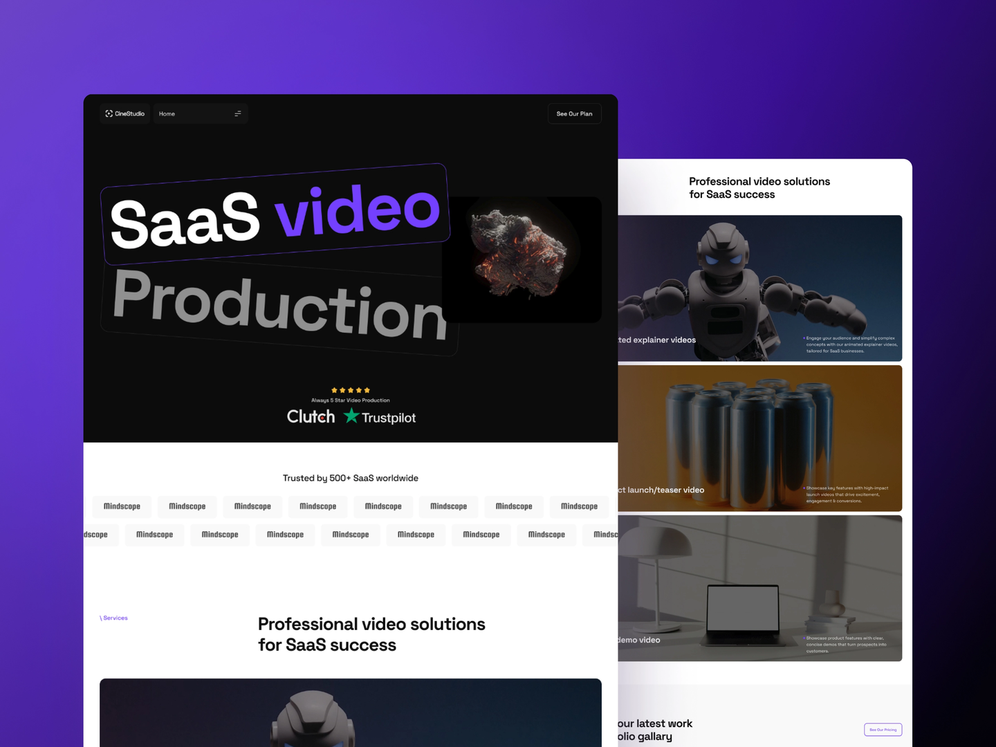 CineStudio SaaS Video Production Web Design 