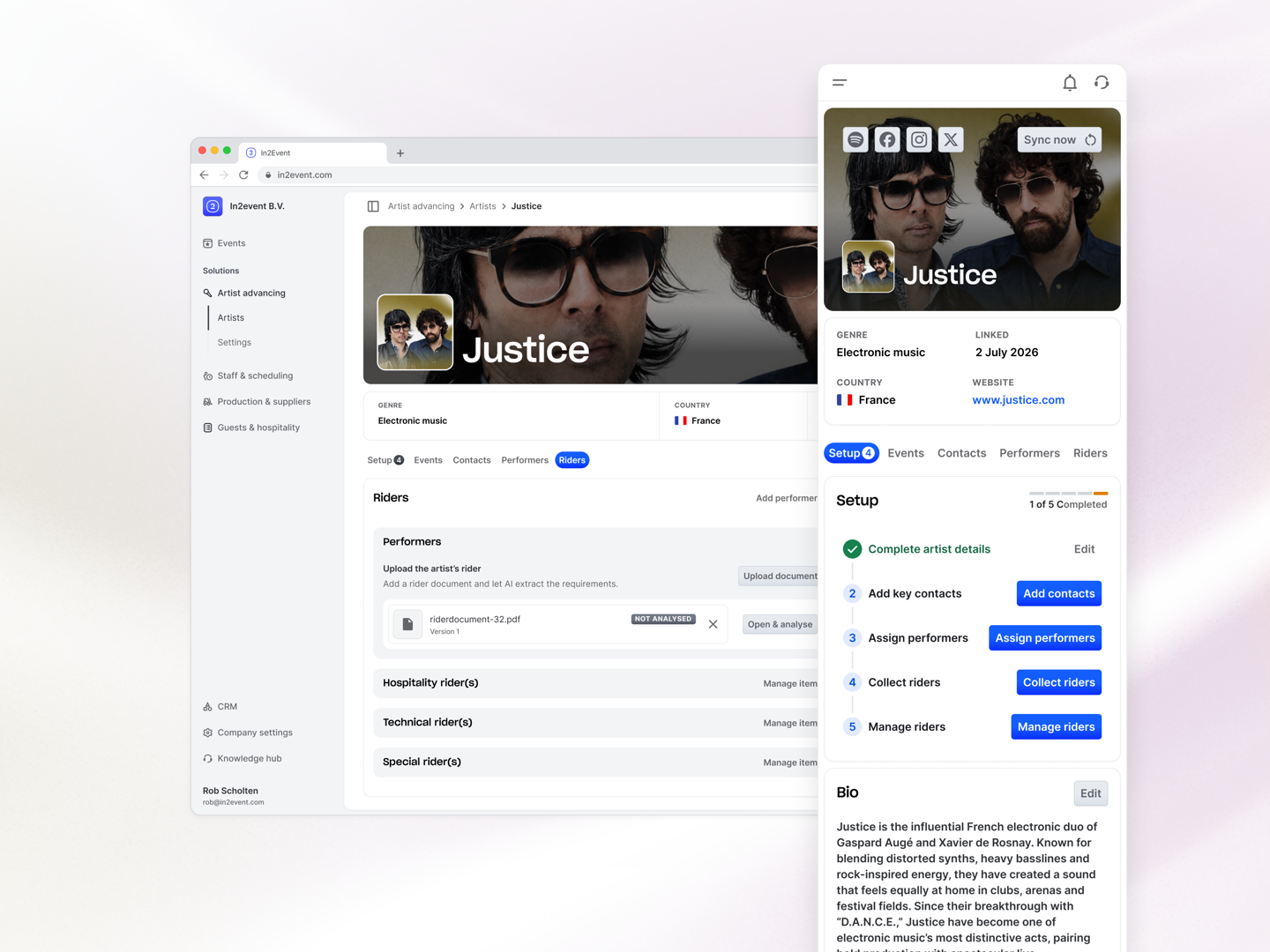 In2event — A Clearer Artist Advancing Workflow